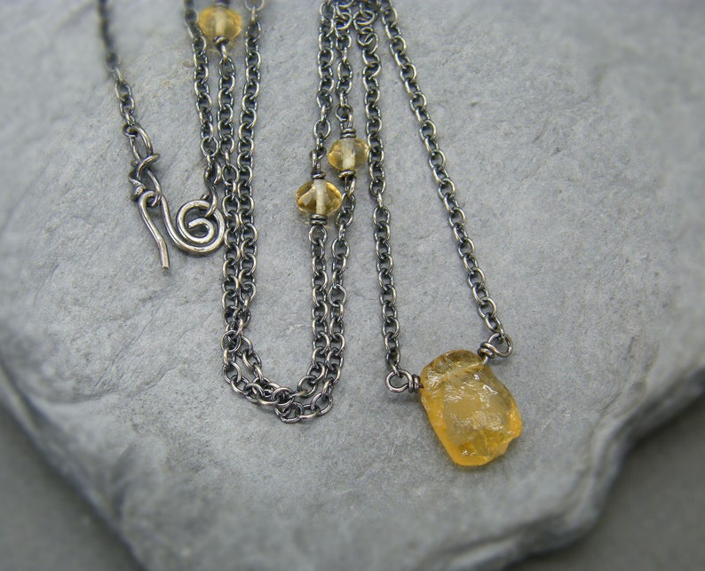 Citrine necklace Sterling silver citrine necklace Antique silver necklace November birthstone necklace Raw crystal necklace Raw image 2