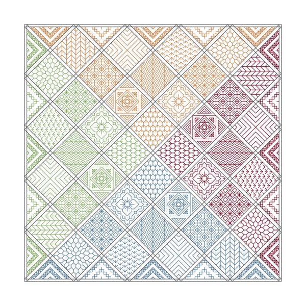 Blackwork Embroidery Downloadable PDF Pattern - Four Seasons
