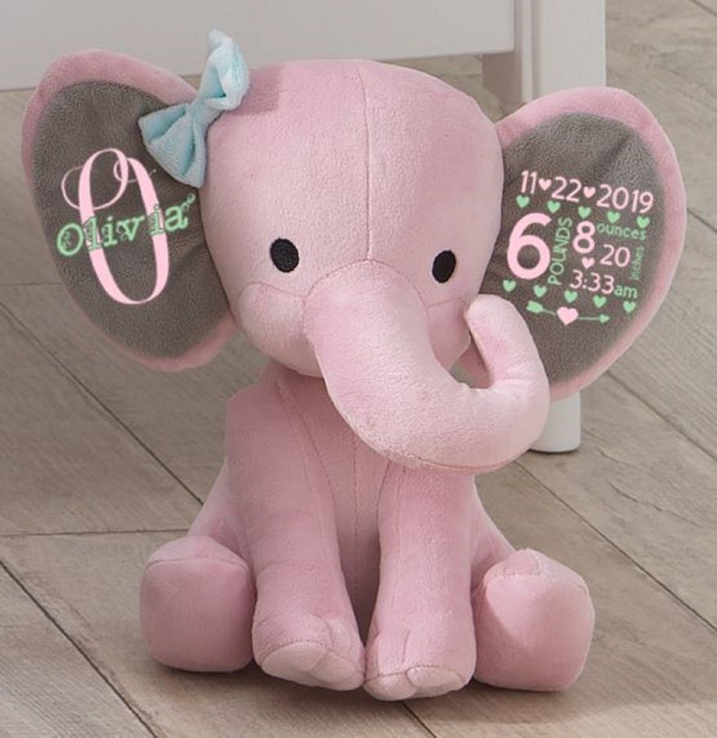 Birth Announcement Statistics Stuffed Animal Pink Elephant Etsy