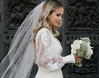 Short wedding dress / reception wedding dress for bride / courthouse wedding dress / lace sleeve wedding dress
