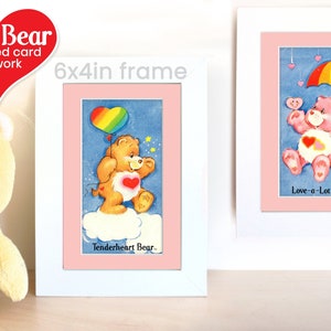 Cartes Waddingtons originales des années 1980 Care Bears montées sur cadre 6 x 4 po.