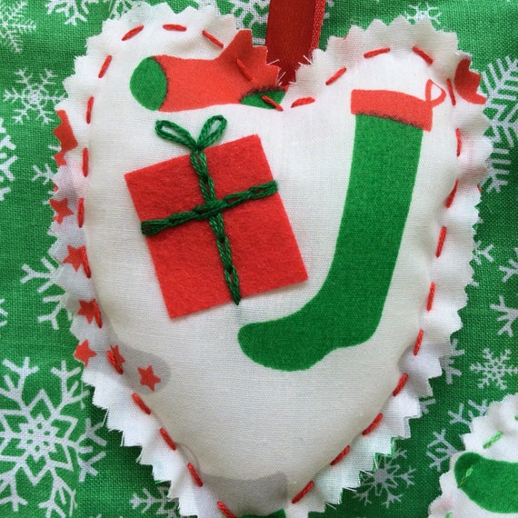 Christmas Decoration Christmas BaublesDecorations Green Multicoloured Hanging Heart-CHH24 Hanging Fabric Heart