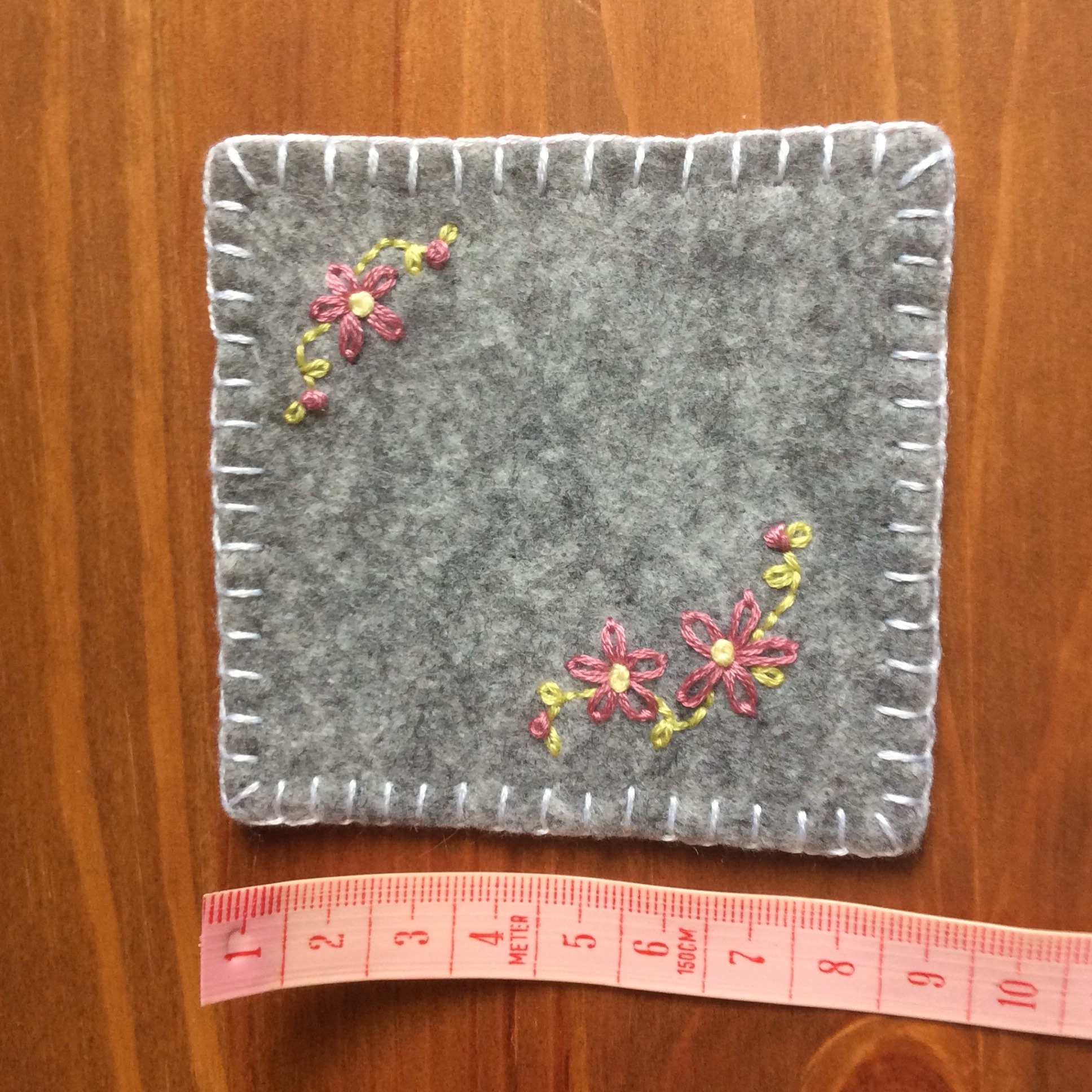 Set of 4 Grey Felt Coasters Four Hand Embroidered Coasters Etsy UK