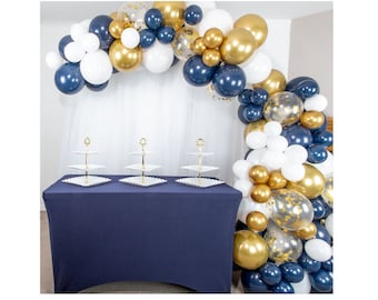 16-Foot Navy Blue Metallic Gold White Balloon Garland & Arch Kit with Gold Confetti for Graduation Supplies, Birthday Party Decorations, Boy