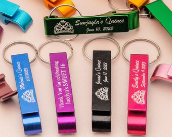 Personalized Quinceanera Favors Bottle Opener Keychains, Bulk Engraved Custom, Recuerdos 15 Años, 15th Birthday, Mis Quince Souvenir Gifts