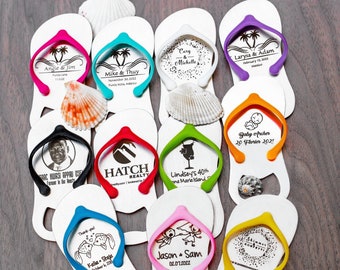 Zilver gegraveerde custom flip-flop flesopeners | Gepersonaliseerde trouwbedankjes | Flesopener | Trouwbedankjes strand, tropische bestemming