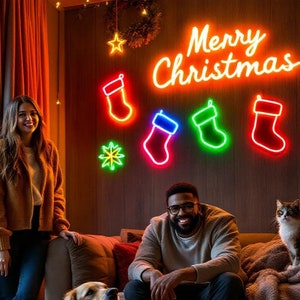 Insegna al neon di Buon Natale / Insegne al neon di Natale personalizzate / Insegna al neon del Grinch / Insegne a LED / Insegna luminosa Ho Ho HO / Insegna al neon di Babbo Natale e albero