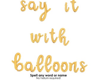 14-Inch Customized Gold Script Balloons Birthday Balloons Huge Letter Balloons Script Balloons Custom Banner