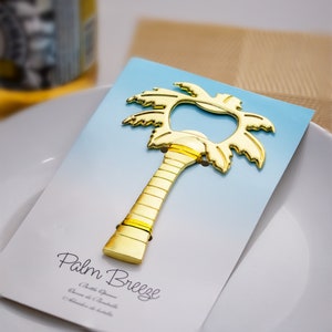 palm tree bottle opener. ships in 1 day. coconut palm tree beach favor, hawaiian, tropical, jamaica, barbados travel theme destination wedding favors. summer wedding gifts. bridesmaids bridal shower favors