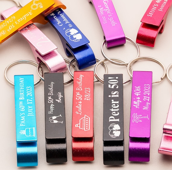 Personalized Birthday Favors Bottle Opener Keychains, Bulk