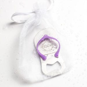 Engraved Custom Flip Flop Bottle Openers Personalized Wedding Favors Bottle Opener Favors Destination Hawaii Beach Wedding Favors in organza bag or gift box