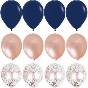 Navy Blue and Rose Gold Balloon Bouquet Confetti Balloons Wedding Balloons Birthday Bridal Shower Balloons Party Balloons
