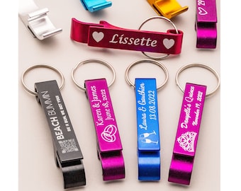 Bulk Engraved Custom Keychains Bottle Opener. Wedding Favors, Quinceanera, Bridal Baby Shower, Beer Openers. Personalized Keychains Reunion