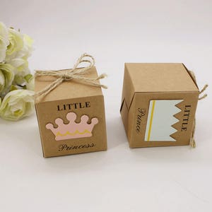 20+ sztuk Małe Księżniczki Małe Książęce Pudełka Upominkowe z Kraft Tagi | Upominki na Baby Shower | Bombonierka dla Dziewczynki i Chłopca