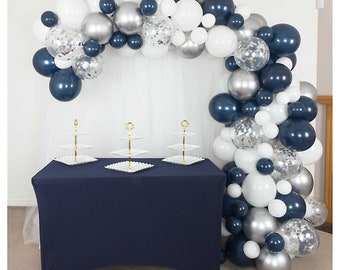 16ft Navy Blue and Silver Balloon Arch and Garland Kit | Latex Balloons | Birthday, Bridal Shower, Baby Shower, Graduation