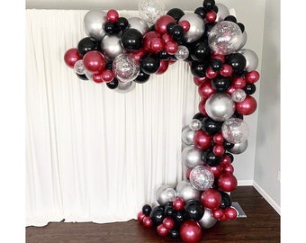 16ft Burgundy, Black and Silver Balloon Arch and Garland Kit | Latex Balloons | Graduation | Birthday, Bridal Shower, Baby Shower