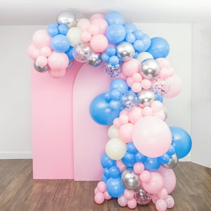 Pink, Blue, Ivory and Silver Gender Reveal Balloon Arch and Garland Kit with Confetti Balloons | Baby Shower Birthday Party Decorations