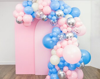 Pink, Blue, Ivory and Silver Gender Reveal Balloon Arch and Garland Kit with Confetti Balloons | Baby Shower Birthday Party Decorations