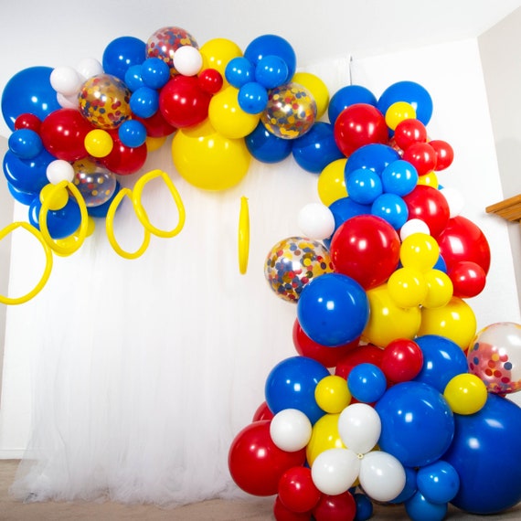 Primary Color Rainbow Balloon Arch and Garland Kit, Hedgehog Superhero