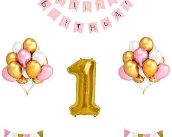 1st Birthday Balloon Decoration Set - Pink and Gold | Cake Smash Ideas | First Birthday Decorations | First Birthday Girl Balloons | Pink