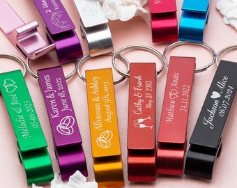 Wedding Favors for Guests in Bulk, Engraved Personalized Keychains Bottle Opener, Destination, Beach, Anniversary, Cap Opener | Wedding Gift