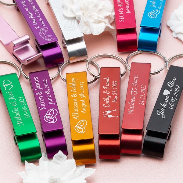 Wedding Favors for Guests | Bulk Engraved Personalized Keychains Bottle Opener | Destination, Beach, Anniversary | Cap Opener | Wedding Gift