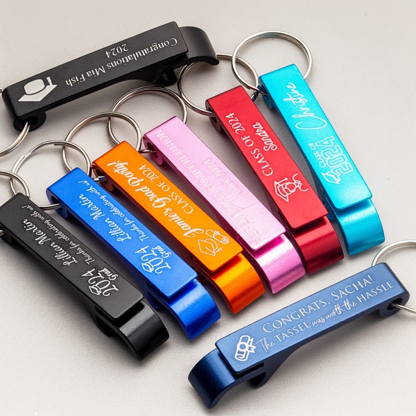 Graduation Keychain Favors, Engraved Custom Keychains Bottle Openers. Personalized Keychain for High School, University Graduation Favors