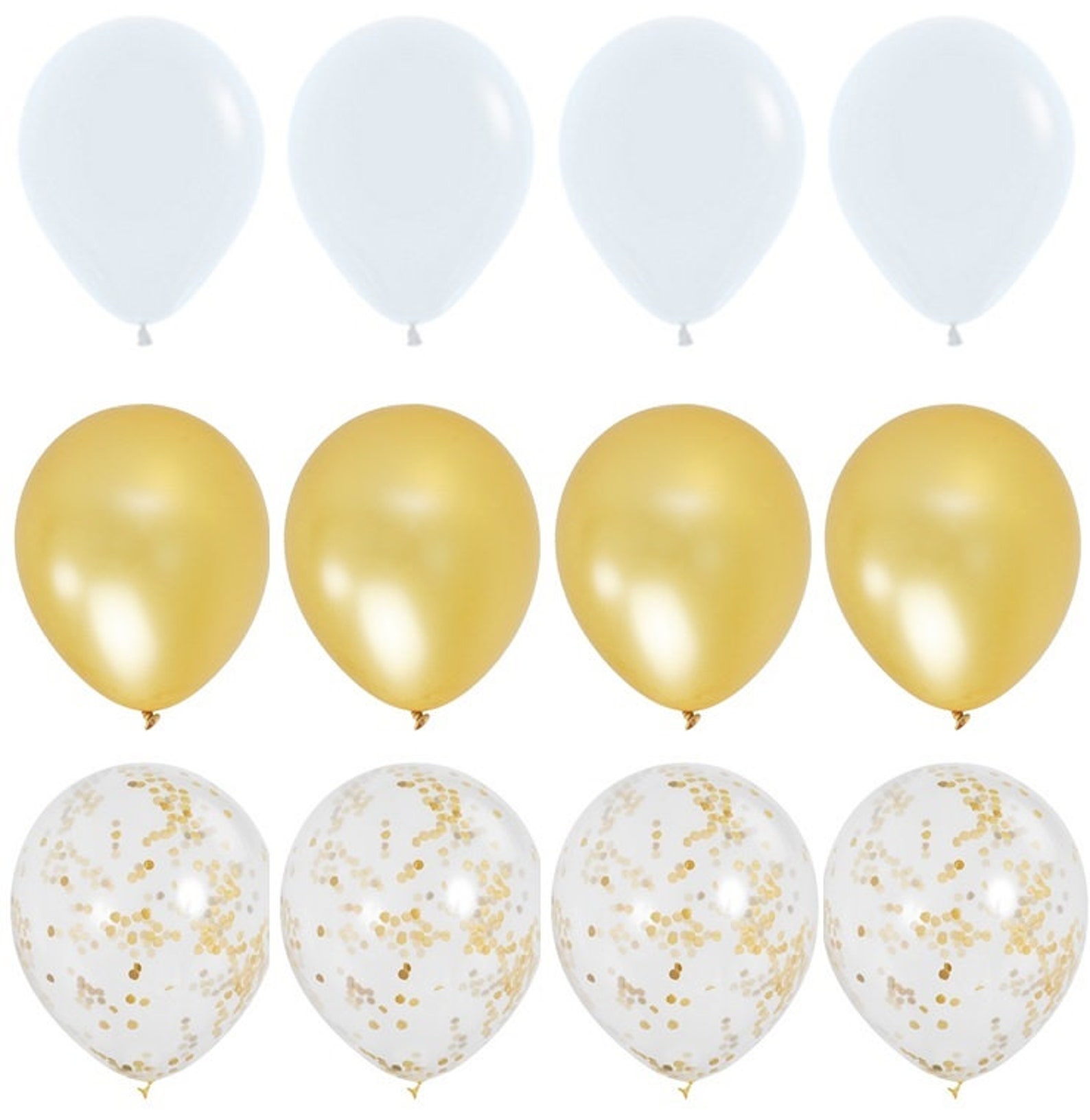 White and Gold Balloon Bouquet Confetti Balloons Wedding Etsy