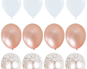 White and Rose Gold Balloon Bouquet | Confetti Balloons | Wedding Balloons Birthday | Bridal Shower Balloons | Party Balloons