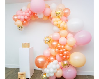 Kit per arco e ghirlanda di palloncini rosa, pesca, bianchi e oro rosa da 4,8 metri (16 piedi) per addio al nubilato, baby shower, ballo di fine anno, compleanno, rivelazione del sesso del bambino, forniture e decorazioni per feste per bambine.