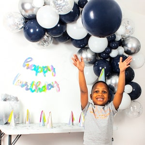 16ft Navy Blue and Silver Balloon Arch and Garland Kit Latex Balloons ...