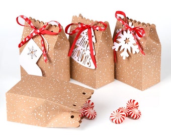 Set of Christmas Gift Bags | Kraft Gifts | Favor Boxes | Xmas Candy Bag for Employee, Students Teacher Kids Paper Goody Stocking Fillers