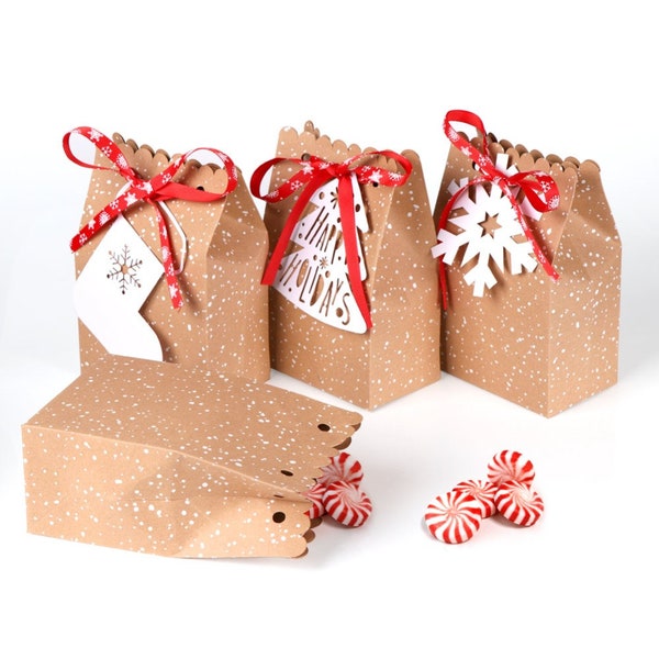 Set of Christmas Gift Bags | Kraft Gifts | Favor Boxes | Xmas Candy Bag for Employee, Students Teacher Kids Paper Goody Stocking Fillers