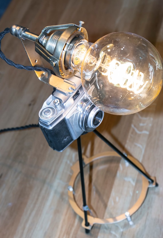 Retro Camera Lamp With Tripod, Upcycled Lamp, Vintage German