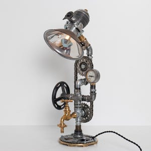 Steampunk Lamp Industrial Design Desk Pipe Lamp Vintage Lighting Car parts Upcycled Art Carburetor