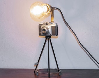 Vintage German Camera Lamp AGFA retro Upcycled Steampunk lamp Edison Lighting table