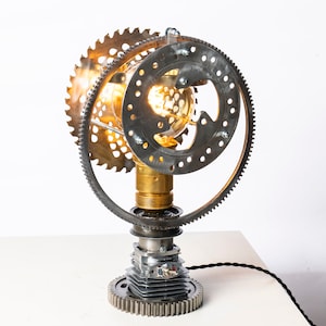 Steampunk Lamp Industrial Design Rotatable Desk Lamp vintage lighting Upcycled scrap art automotive welding car parts