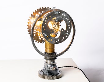 Steampunk Lamp Industrial Design Rotatable Desk Lamp vintage lighting Upcycled scrap art automotive welding car parts