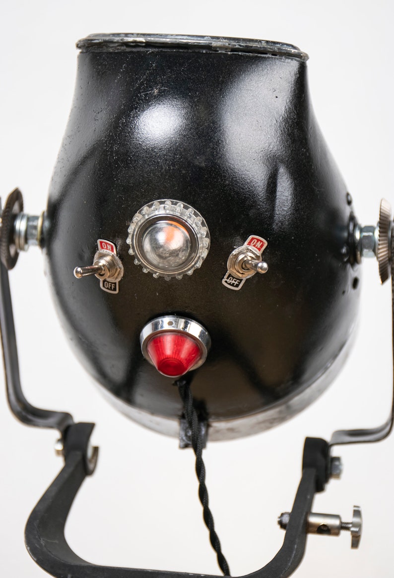 Vintage Motorcycle Headlight Floor Lamp on Wooden Tripod Etsy