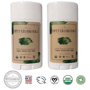 2 Pack USDA Certified Organic KID'S Deodorant Stick (Dirty Kids Organics) "Forest" Scent, Natural, Vegan, Non-Toxic, Non-GMO, Aluminum Free