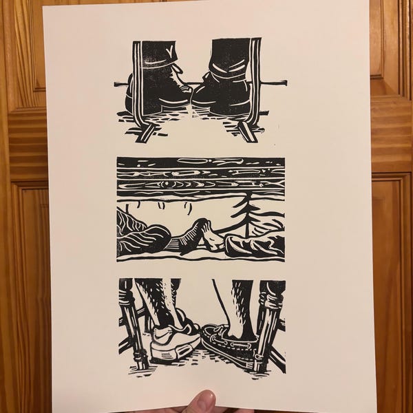 Trio de claquettes chauffantes linogravure affiche d'art | Ilya Rozanov Shane Hollander | Hockey Rivalité Romance livre Fanart | 11 x 14 pouces