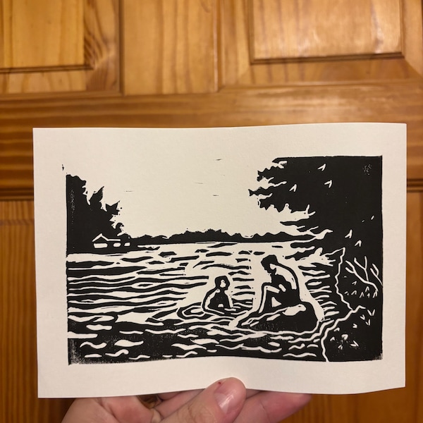Lake Gimme Kiss Linocut Print | Heated Rivalry Inspired Art | Shane Hollander Ilya Rozanov | Hockey Romance | 5 x 7 inch