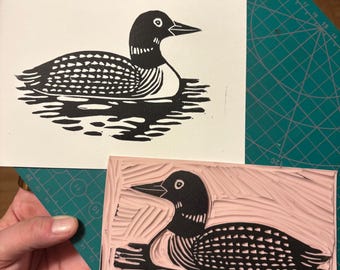 Stupid Canadian Wolf Bird Loon Linocut Print | Heated Inspired Art | Hockey Romance Rivalry | Ilya Rozanov Shane Hollander | 5 x 7 inch