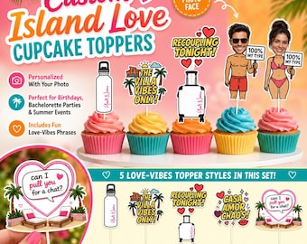 NEW love villa island inspired personalized face cupcake toppers