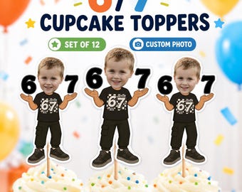 Custom 6 7 Photo Cupcake Toppers Funny Birthday Party Set of 12