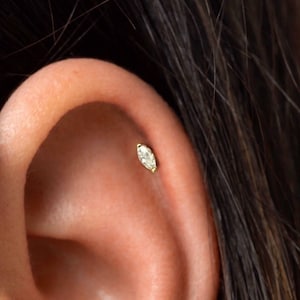 Tiny sparkly marquise cz studs - Dainty gold marquise studs - Sterling silver studs - Tiny diamond studs - Second hole earring - Third hole