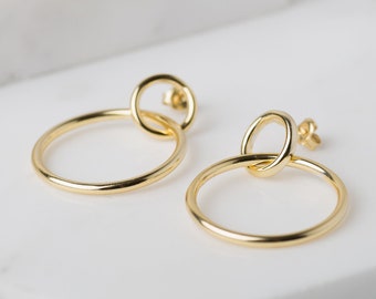 Double hoop earrings - Gold hoops -  Circle stud earrings - Circle earrings - Gold hoop earrings - Minimalist jewelry - Dainty gold earrings