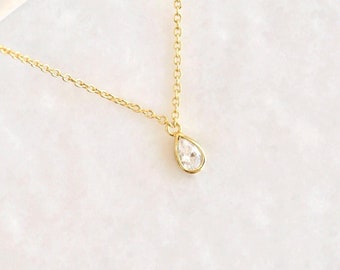 Tiny teardrop necklace - Dainty gold necklace - Delicate necklace - Minimalist necklace - Simple layering necklace - Bridesmaid gift