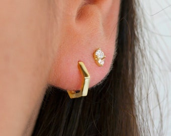 Hexagon hoops - Geometric huggie earrings in sterling silver - Pentagon huggie hoop earrings - Gold huggie earrings - Small hoop earrings