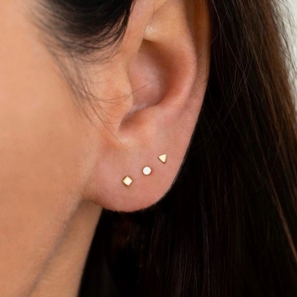 2mm ultra tiny dot studs - Teeny tiny triangle studs - Tiny circle stud earrings - Tiny gold earrings - Mini dot earrings - Tiniest earrings